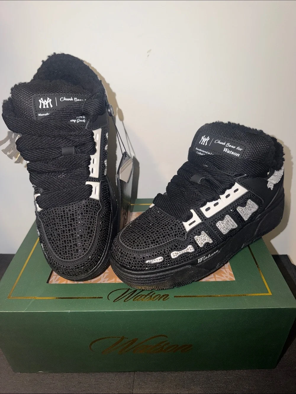 ⬛️💎👟💎⬛️ Watson Black/White Rhinestone Chunky Bones Sneakers